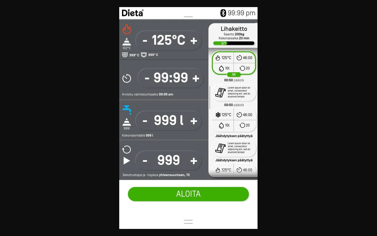 Dieta industrial kettle control interface