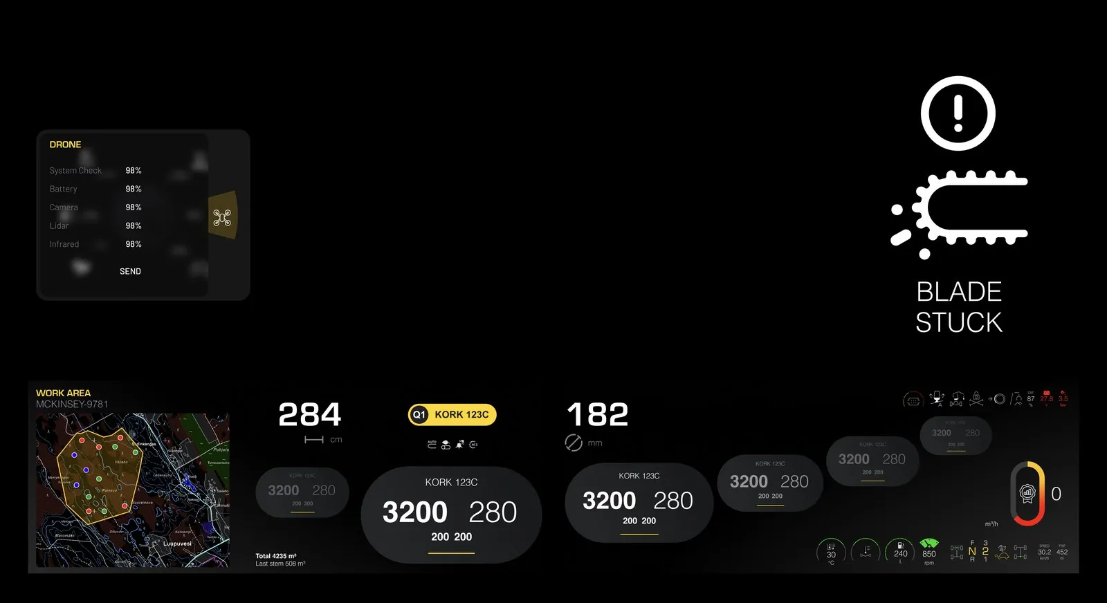 Vision Cabin concept: drone control, HUD warnings and the panoramic work display